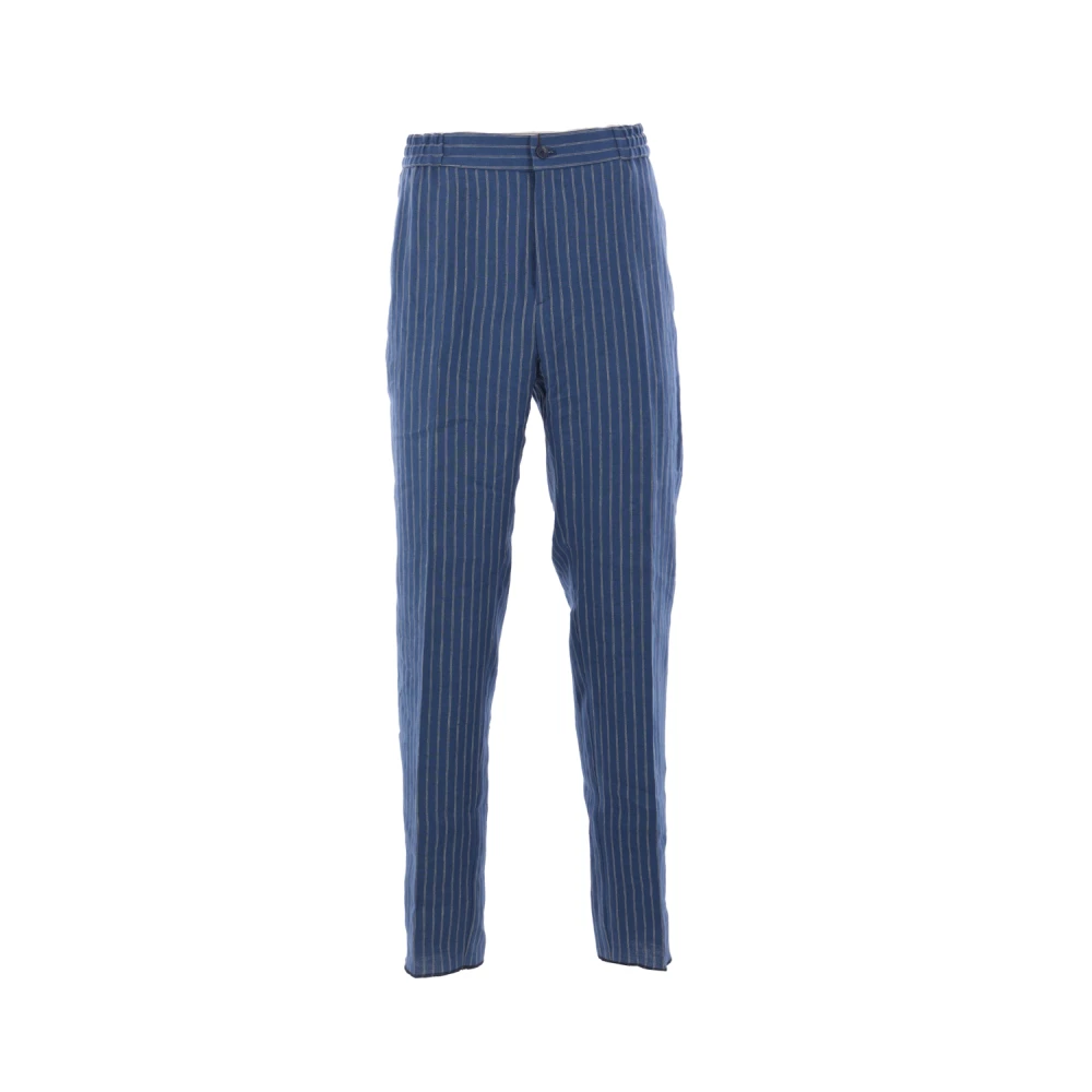 ETRO Blauwe Gestreepte Linnen Broek Blue Heren