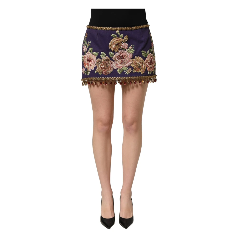 Dolce & Gabbana Floral Jacquard Mid Waist Mini Skirt - Female - Short Skirts - Purple - S - Skirts