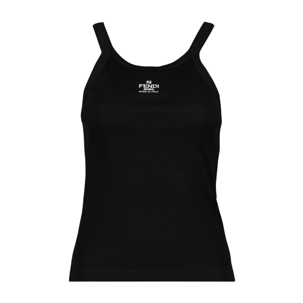 Fendi Women's Black Sleeveless Tops, S, Ribbed Tank Top