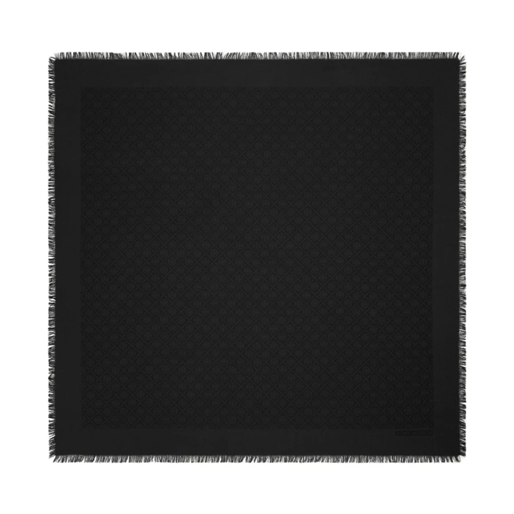 TORY BURCH Monogram Jacquard Zwart Zijden Sjaal Black Dames