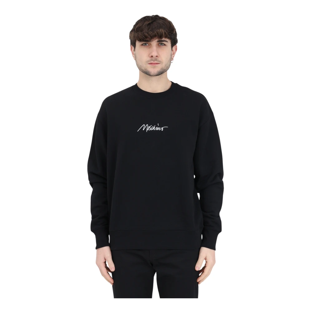 Moschino Zwarte Crewneck Sweater met Logo Black Heren