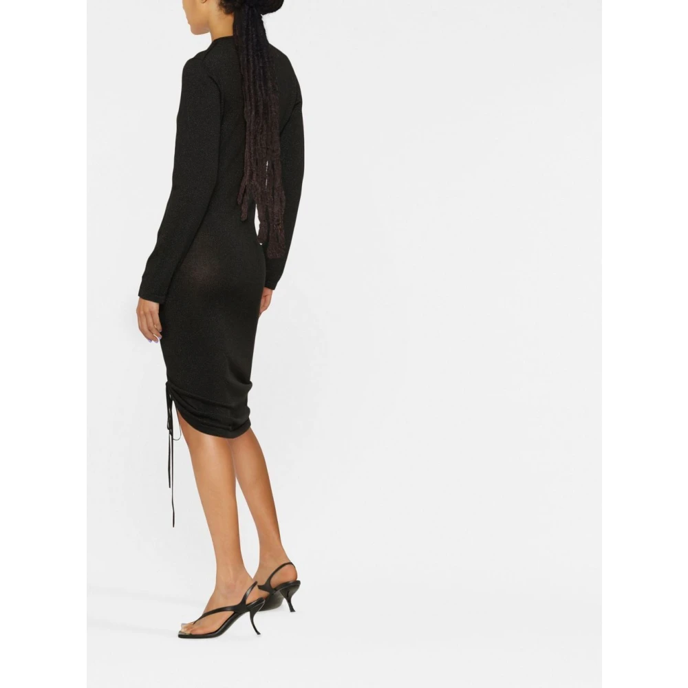 P.a.r.o.s.h. Zwarte Midi Jurk met Ruches Black Dames