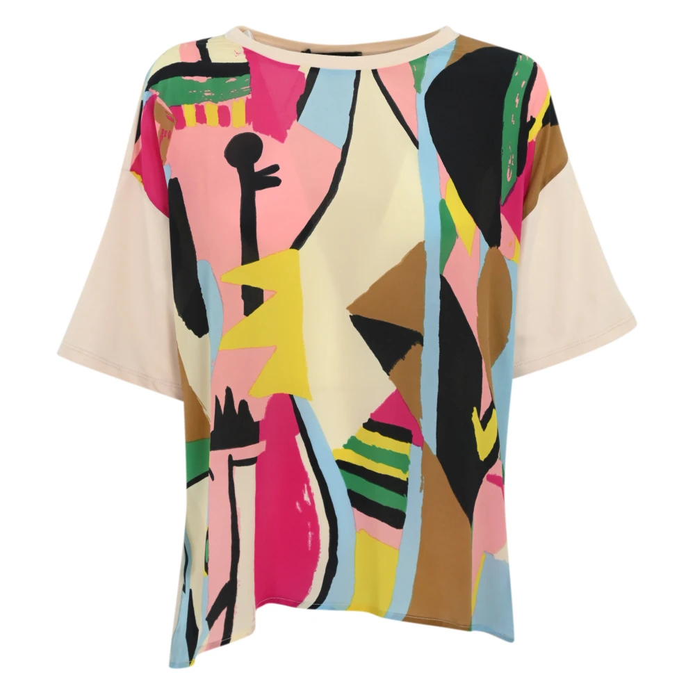 Max Mara Weekend Zijden T-shirt avantgarde print korte mouwen Multicolor Dames