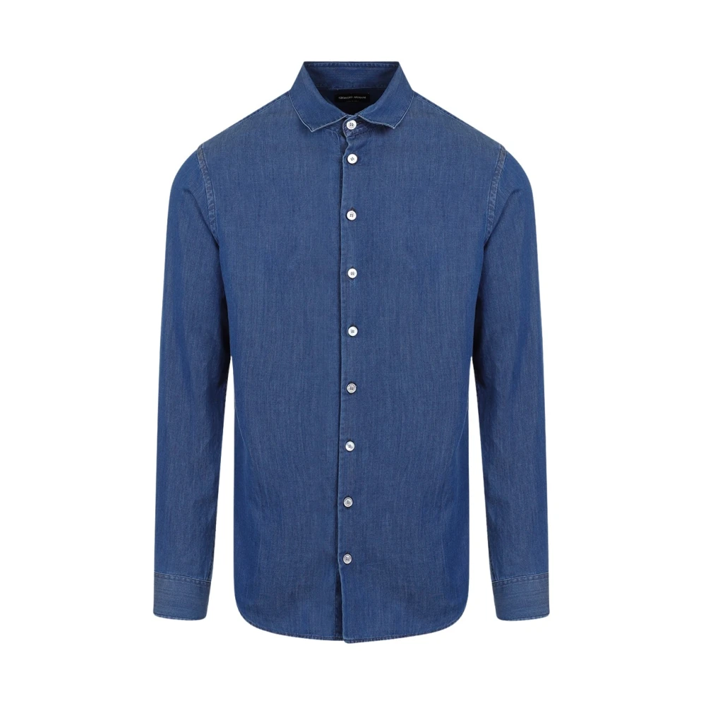 Giorgio Armani Blauw Denim Katoenen Overhemd Ss24 Blue Heren