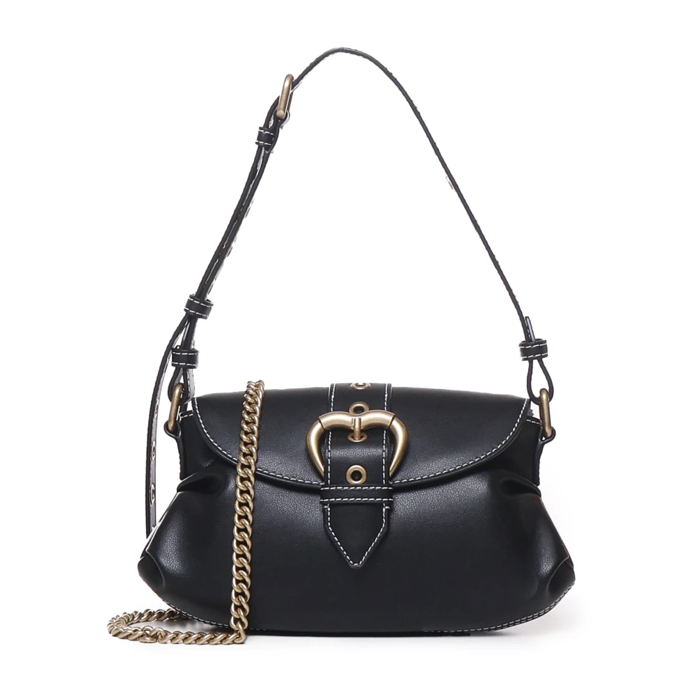 pinko Hartvormige Leren Tas met Flap Sluiting Black Dames