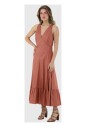 robe-midi-en-coton-marron-avec-col-en-v