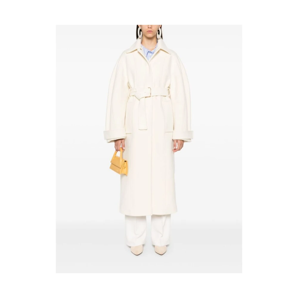 Jacquemus Off-White Wollen Jas met Riem White Dames
