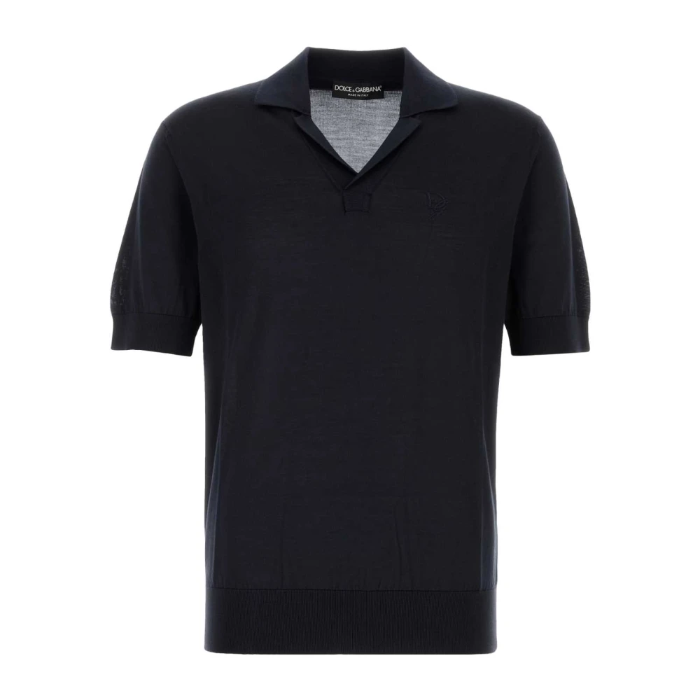 Dolce & Gabbana Blue Polo Shirts, Male, M, Silk Polo Shirt In Midnight