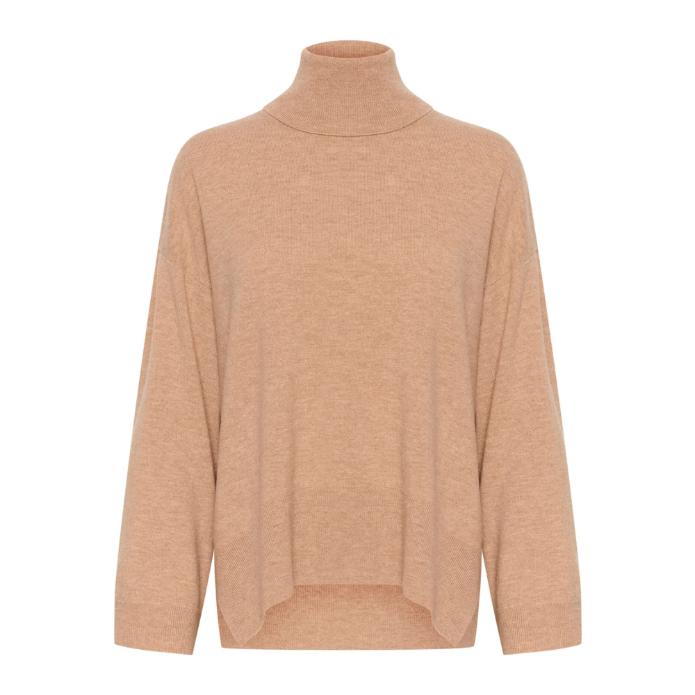 Soaked in Luxury Hög Hals Pullover Stickad Tröja Beige, Dam