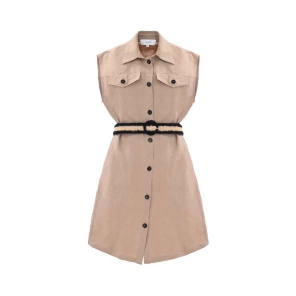 Kocca Beige Shirt Dresses, Female, S, Elegant Sleeveless Linen Dress