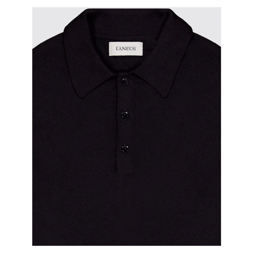 Laneus Lange Mouw Gebreide Polo Trui Black Heren