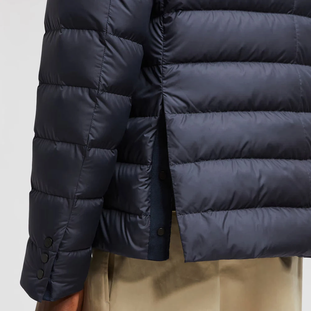 Moncler Navy Leren-afgewerkte Donsjas Blue Heren