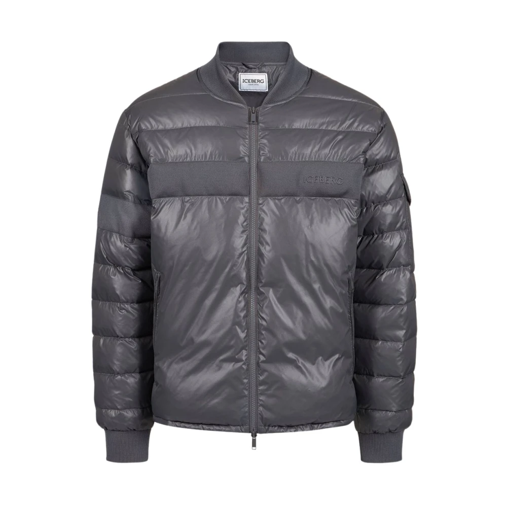 Iceberg Nylon jas met geribbelde boord Gray Heren