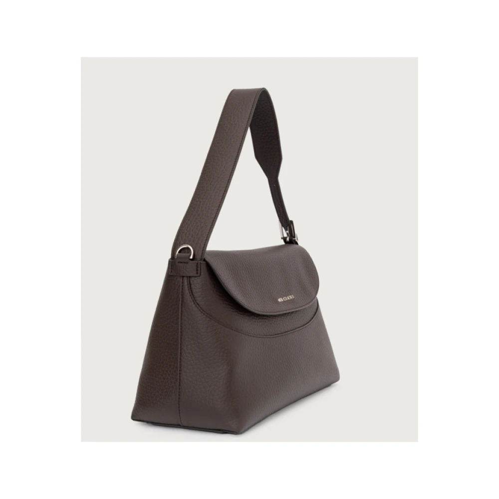 Orciani Zachte leren schoudertas met gehamerd textuur Brown Dames