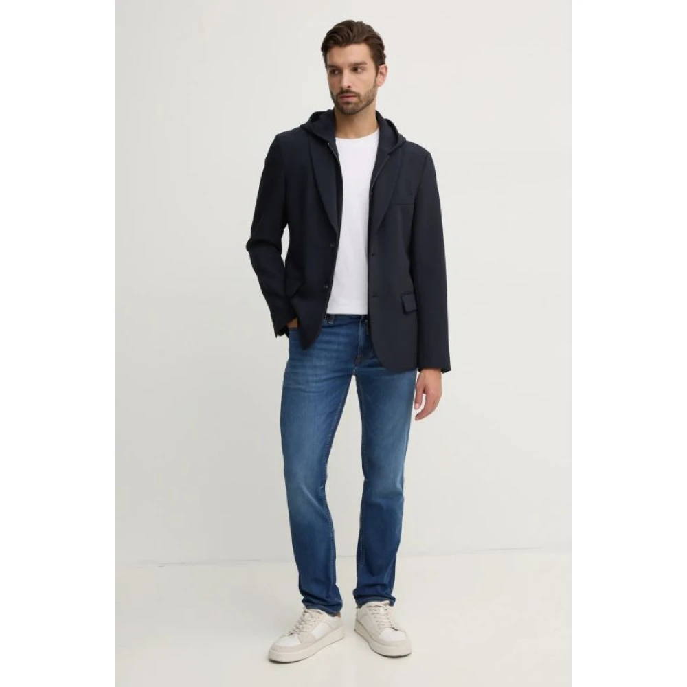 Emporio Armani Blauwe Hooded Jersey Jas Blue Heren