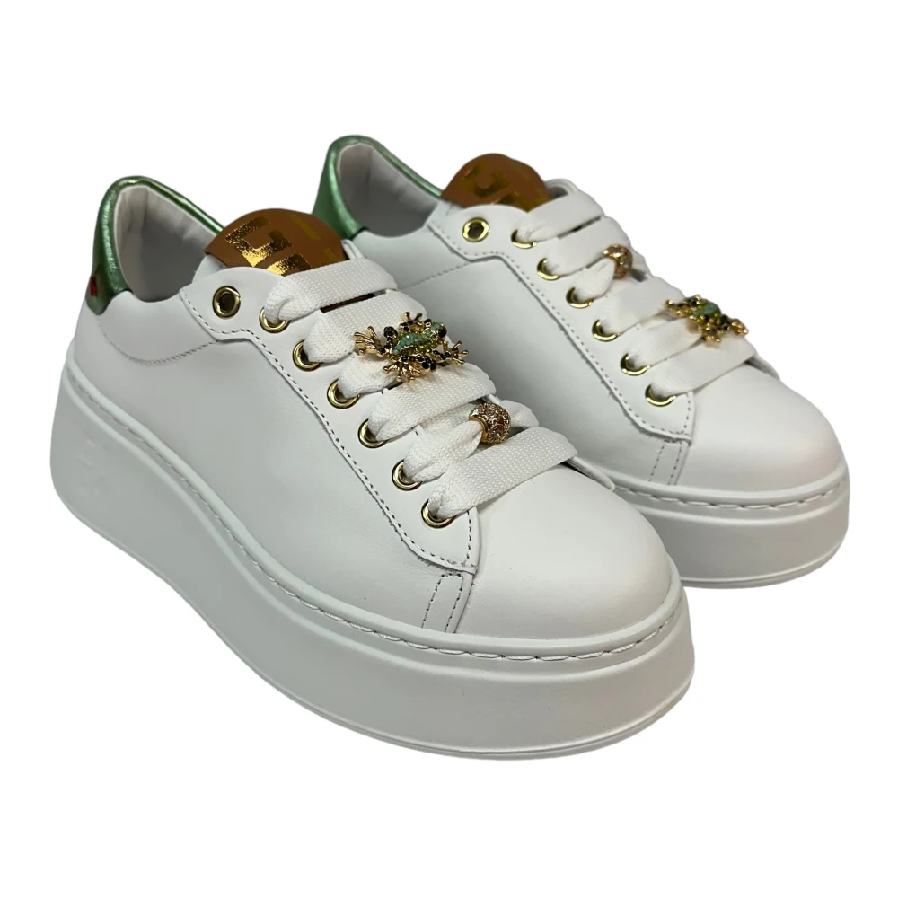 Gio+ Witte kalfsleren sneaker met verwijderbare accessoires White Dames