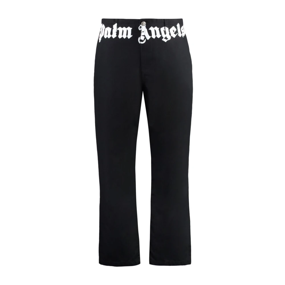 Palm Angels Zwarte Logo Print Katoenen Broek Black Heren