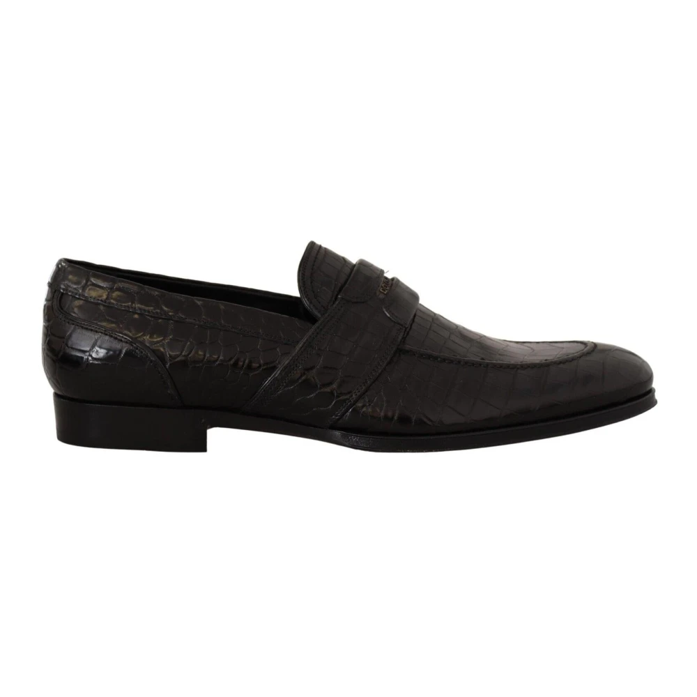 Dolce & Gabbana Men's Black Loafers,, Crocodile Leather Slip On Moccasin Shoes Size 10 Uk