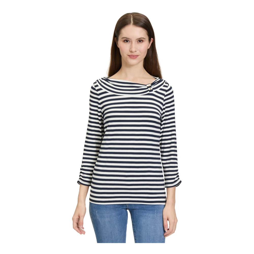 Betty Barclay Gestreept shirt met ruches en boothals Blue Dames