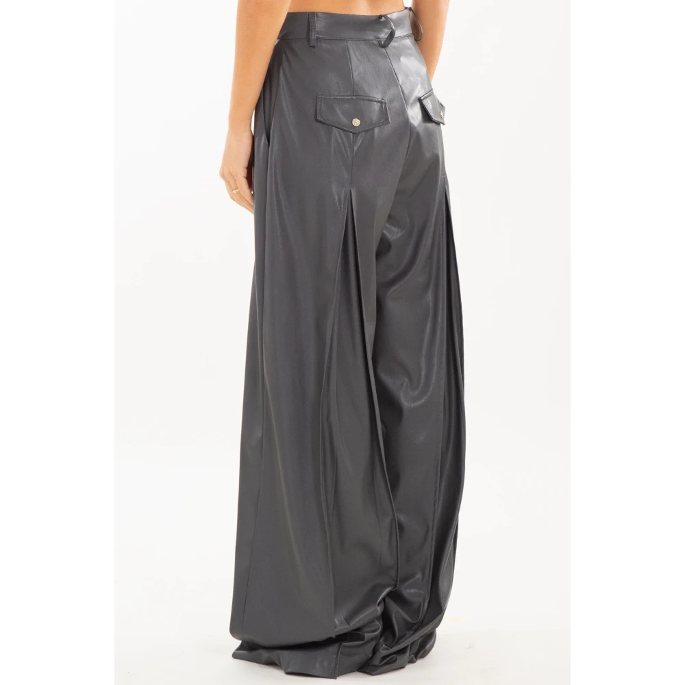 Babylon Wijde Eco-Leren Broek in Grigio Gray Dames