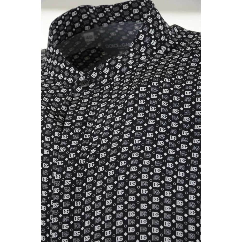 Dolce & Gabbana Mao Neck DG Logos Print Overhemd Black Heren