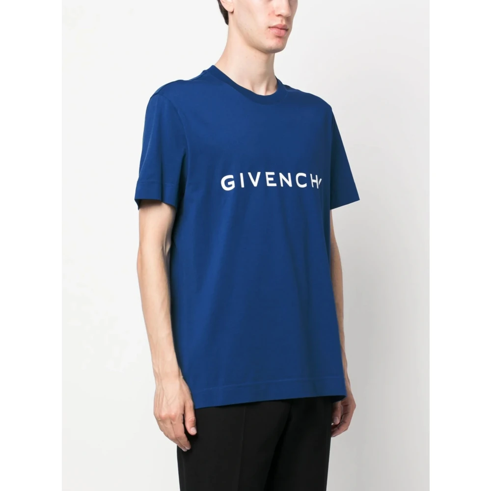 Givenchy Logo Bedrukt Slim Fit Blauw T-shirt Blue Heren