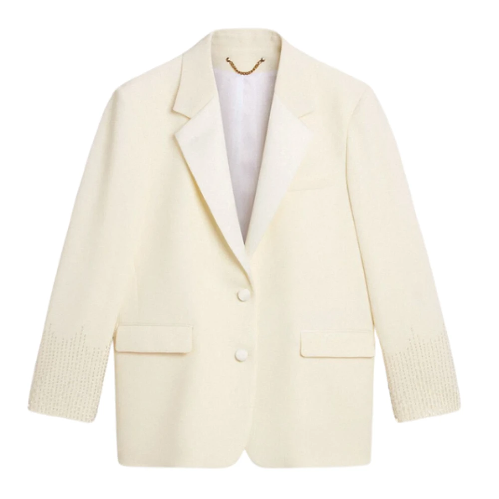 Golden Goose Witte Wollen Blend Zijden Revers Jas Beige Dames