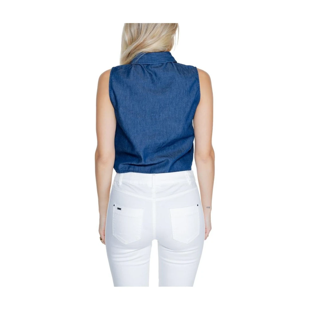 Jacqueline de Yong Blauw Katoenen Mouwloze Strik Voorkant Top Blue Dames
