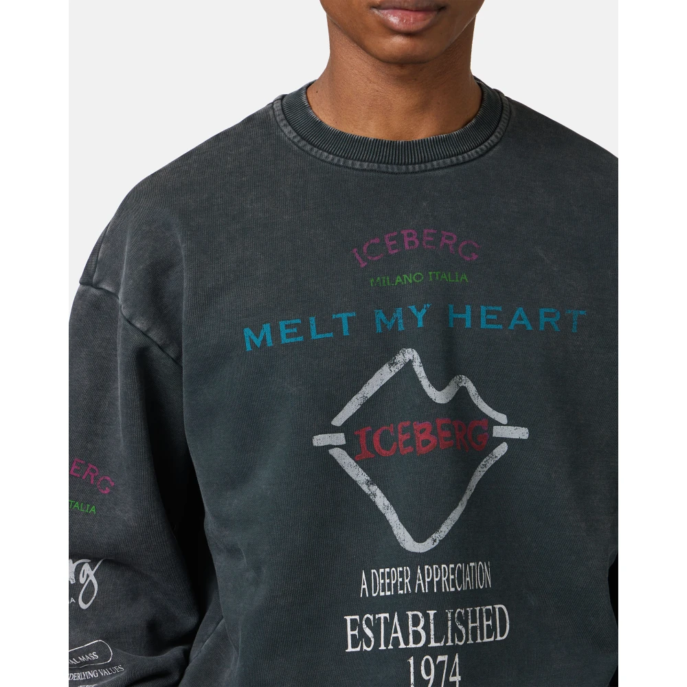 Iceberg Regular fit zwarte crewneck sweatshirt met New Symbol print Black Heren