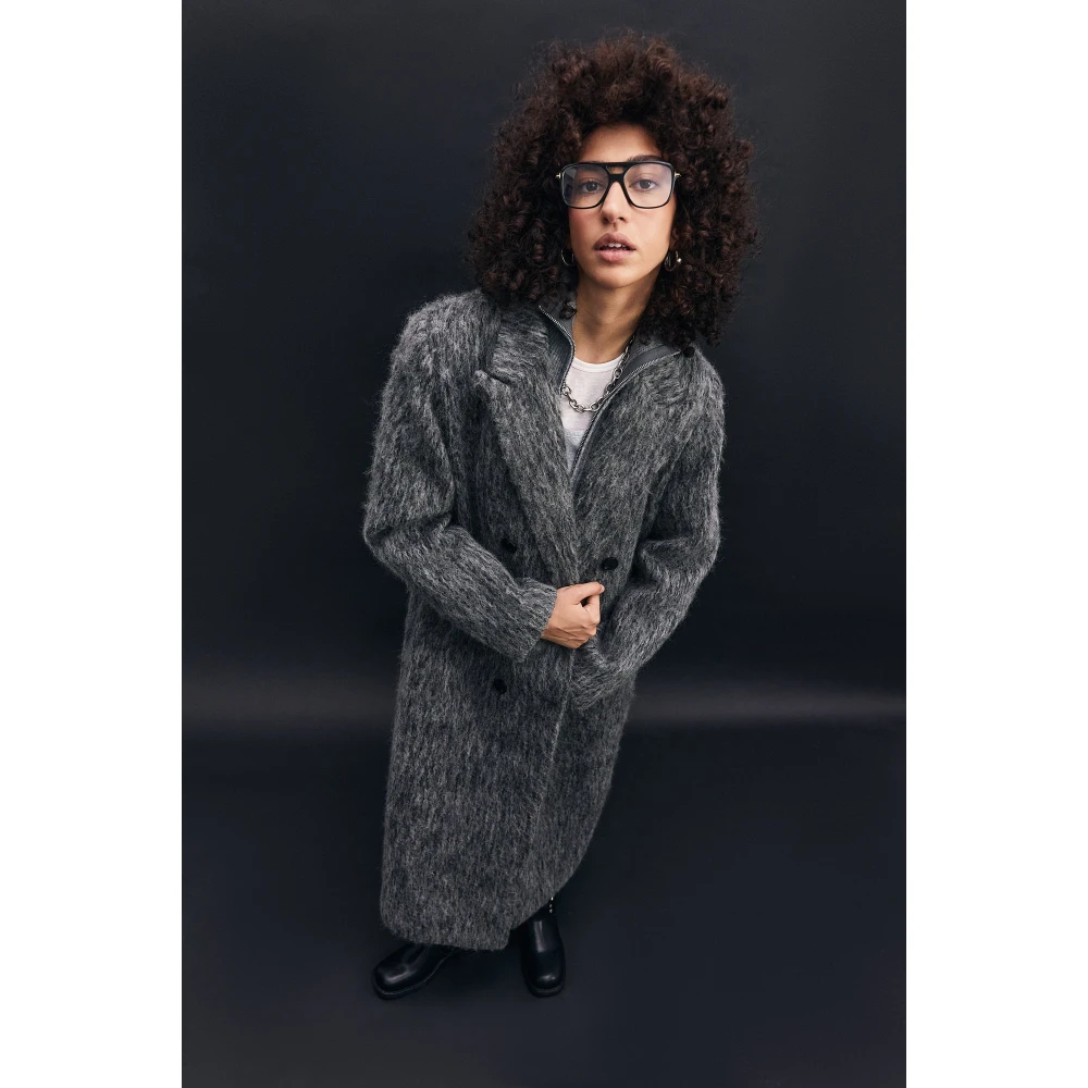 Cesare Gaspari Trendy Oversized Grijze Wollen Jas Eira Gray Dames