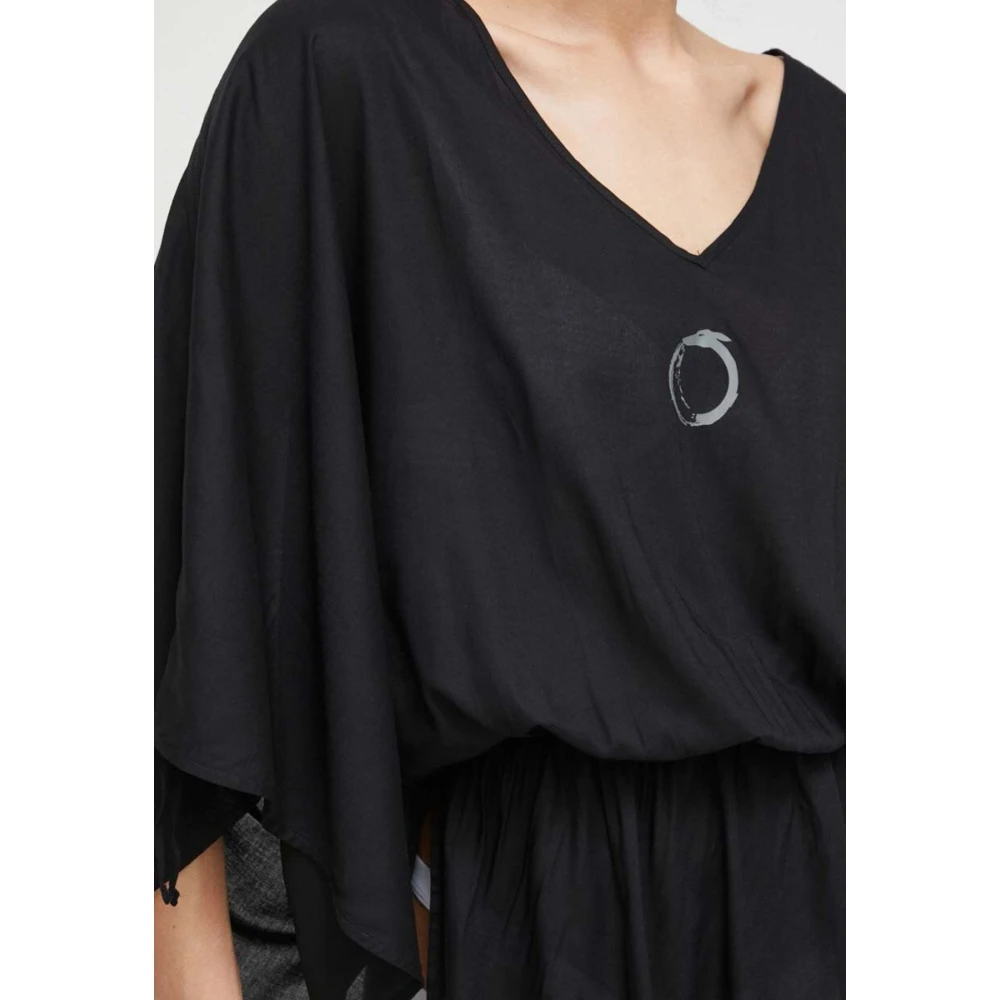 Trussardi Waterverf Logo Caftan Jurk Black Dames