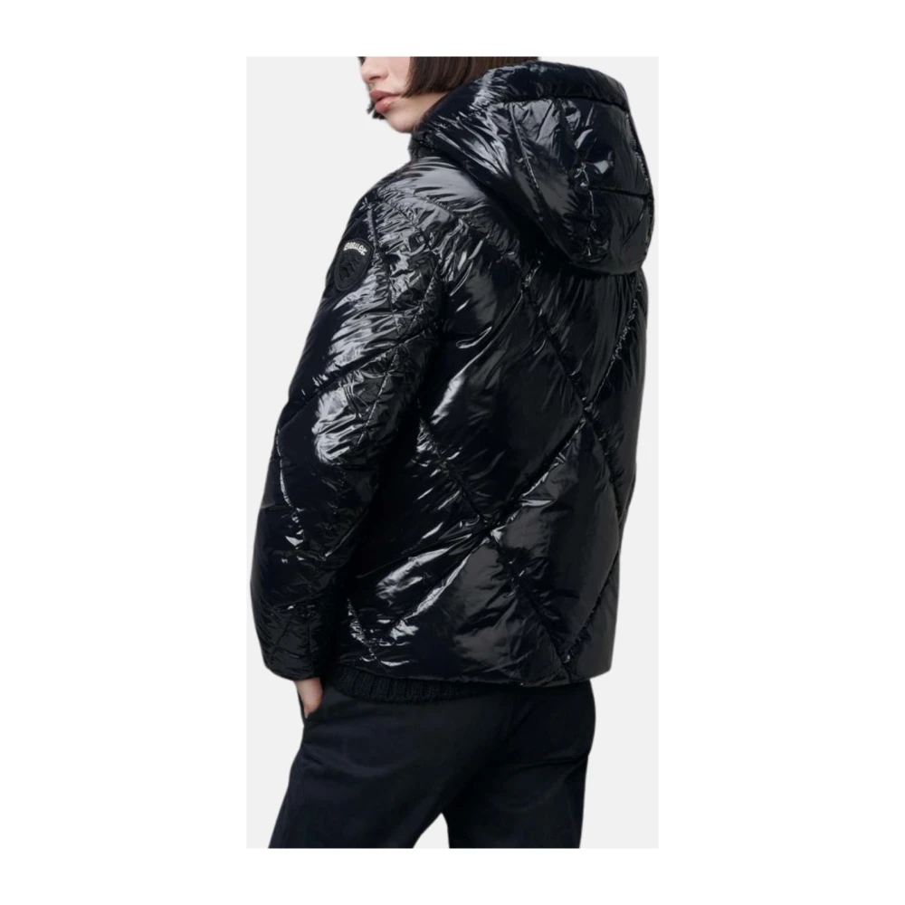 Blauer Glanzende Parka met Hoge Kraag Black Dames