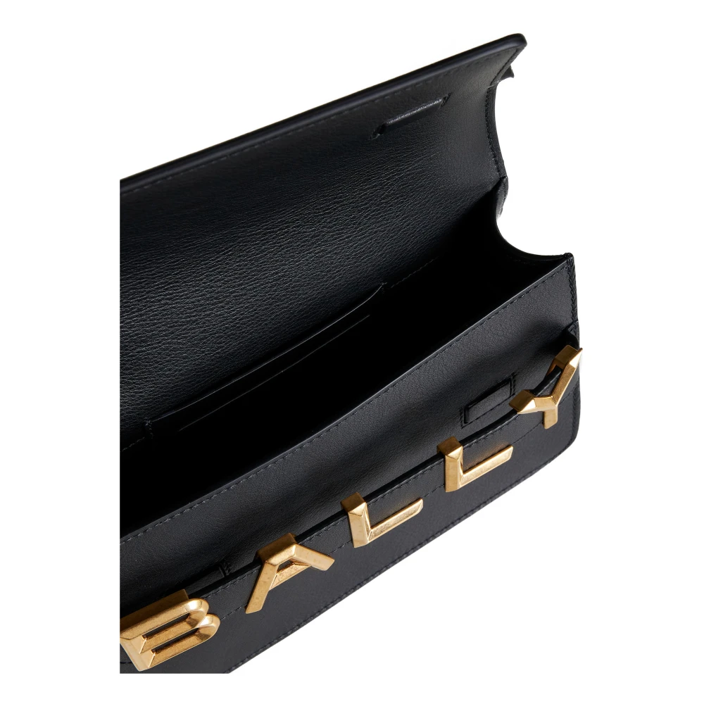 Bally Zwarte leren schoudertas met gouden logo Black Dames
