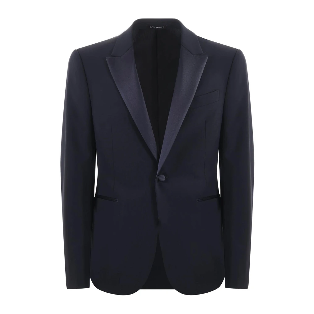 Emporio Armani Blauwe Satijnen Jurk Voorknoopsluiting Blue Heren