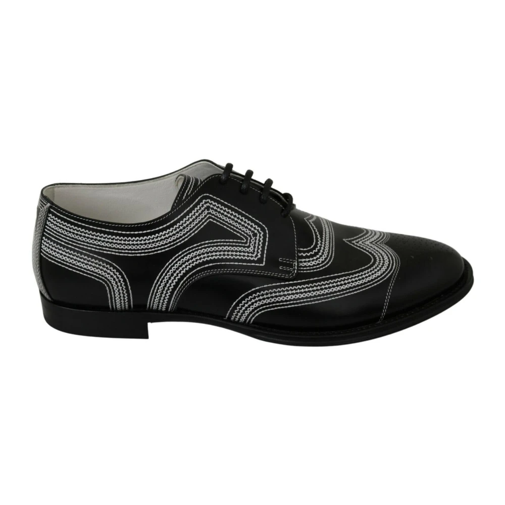 Dolce & Gabbana Men's Black/White Leather Sole Dress Derby Shoes