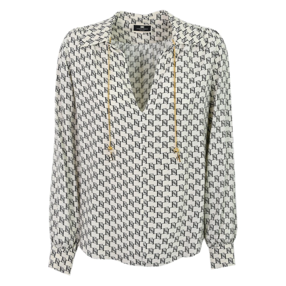 Elisabetta Franchi Georgette V-hals Shirt met Metalen Ketting Multicolor Dames