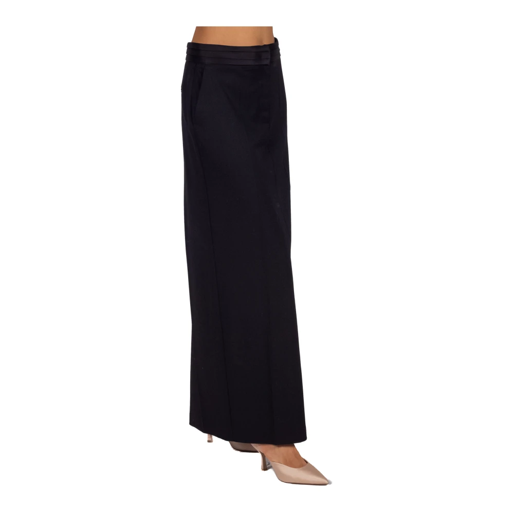 Semicouture Zwarte A-lijn Maxi Rok met Satijnen Tailleband Black Dames