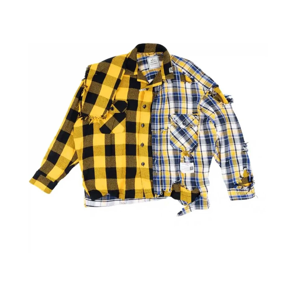Mihara Yasuhiro Gele Katoenen Combinatieshirt met Zakken Multicolor Heren