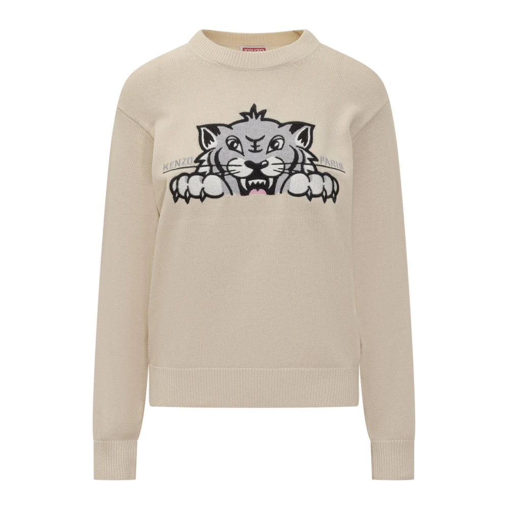 Kenzo Women's Beige Happy Tiger Jumper