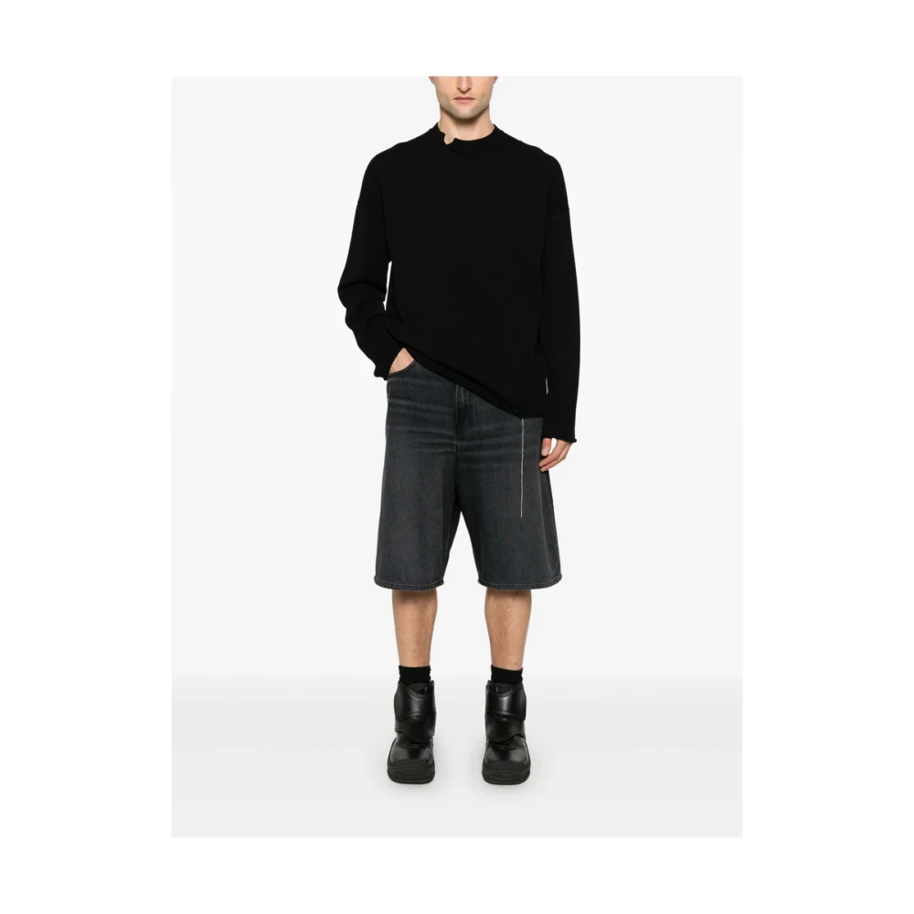 Isabel Benenato Zwarte Gescheurde Drop Shoulder Trui Black Heren