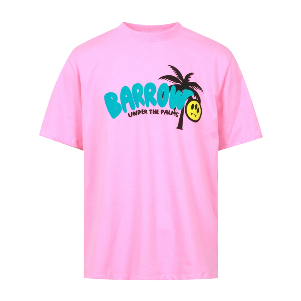 Barrow Bubble Cotton Crew Neck T-shirt met Print Pink Heren