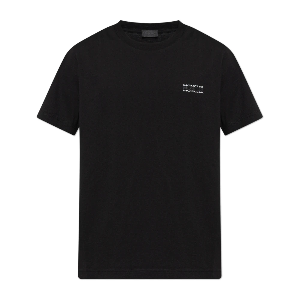 Moncler Black T-Shirt With Printed Logo - Male - T-Shirts - M - Tops