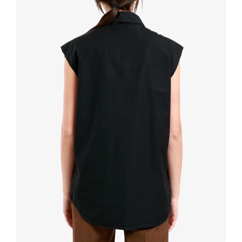 N21 Zwart Mouwloos Katoenen Knoopsluiting Top Black Dames