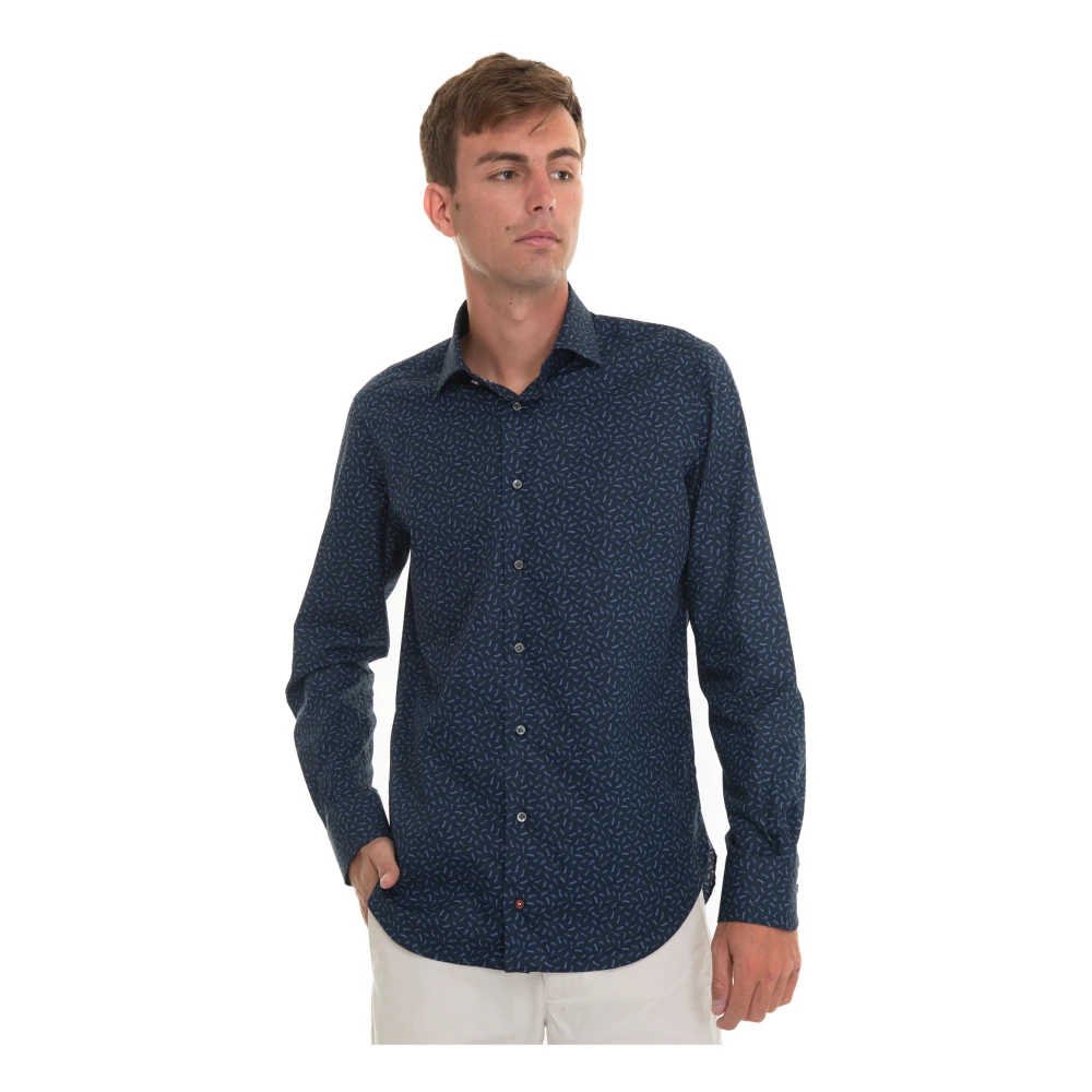 Càrrel Slim Fit Overhemd met Tegel Microprint Blue Heren