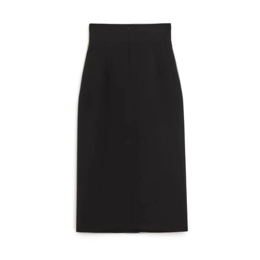 SPORTMAX Zwarte Wol Lange Rok Elastische Tailleband Black Dames