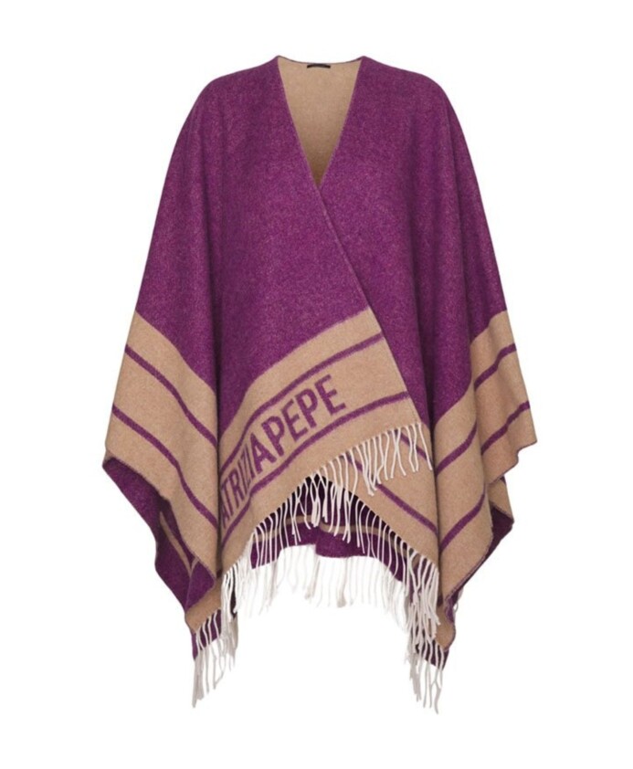 purple-fringed-poncho-with-logo-jacquard