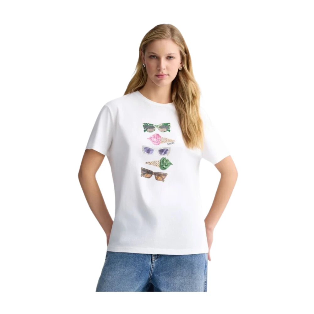 Liu Jo Grafische Print Katoenen T-Shirt White Dames