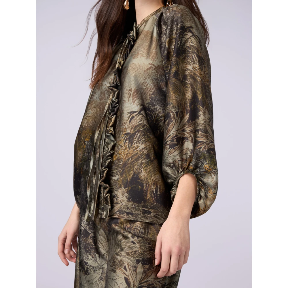 Oltre Fantasie satijnen blouse met ruches Green Dames