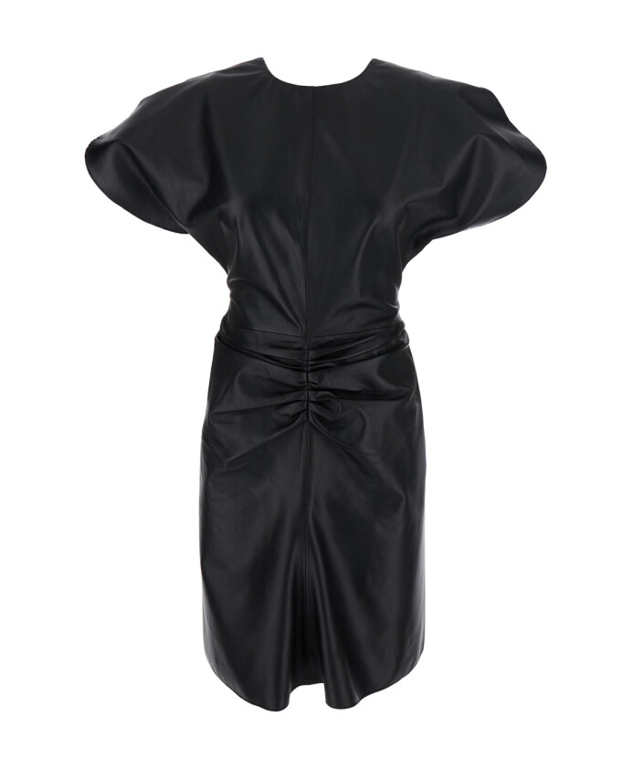 zwarte-jurk-met-leren-ruchedetails