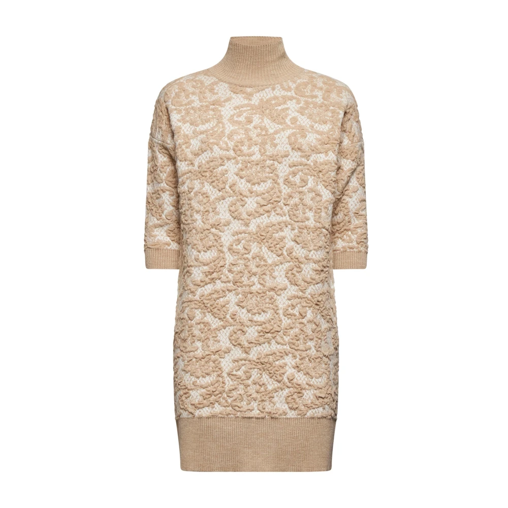 Silvian Heach Beige Klänning Med Hög Krage Och Korta Ärmar
